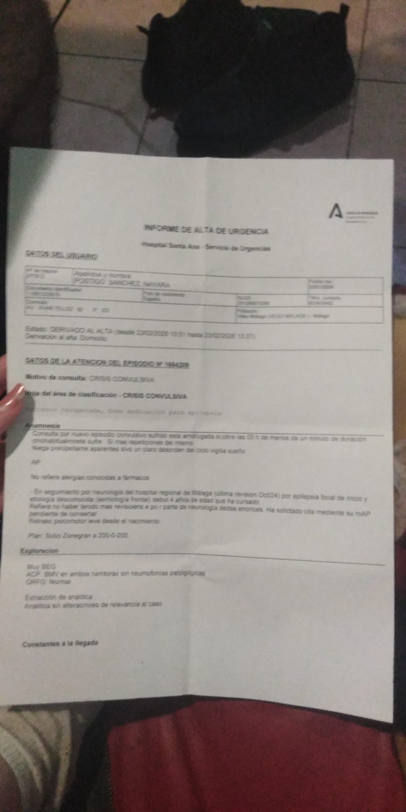 Hospital discharge report — epilepsy